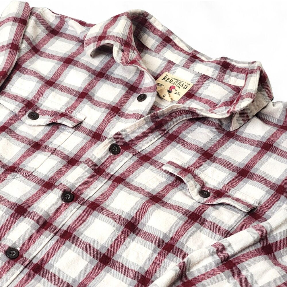 Red Head Flannel Shirt Men's Large Button Down Plaid Western Rodeo Cowboy Cotton